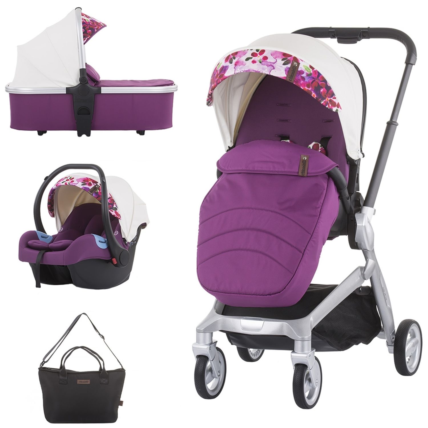 Carucior Chipolino Emotion 3 in 1 white flowers fotografia produsului
