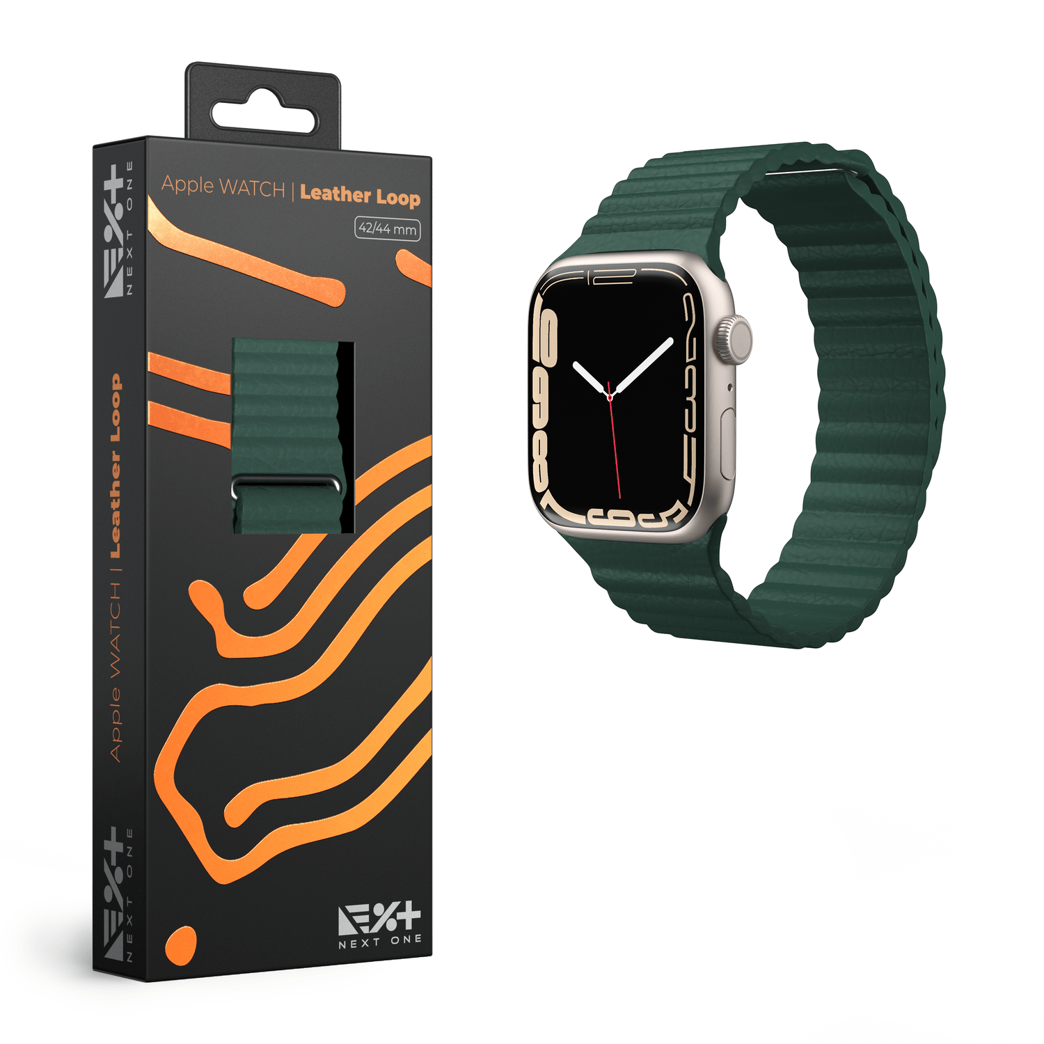 Curea NEXT ONE Leather Loop pentru Apple Watch 42/44/45mm, Leaf Green fotografia produsului