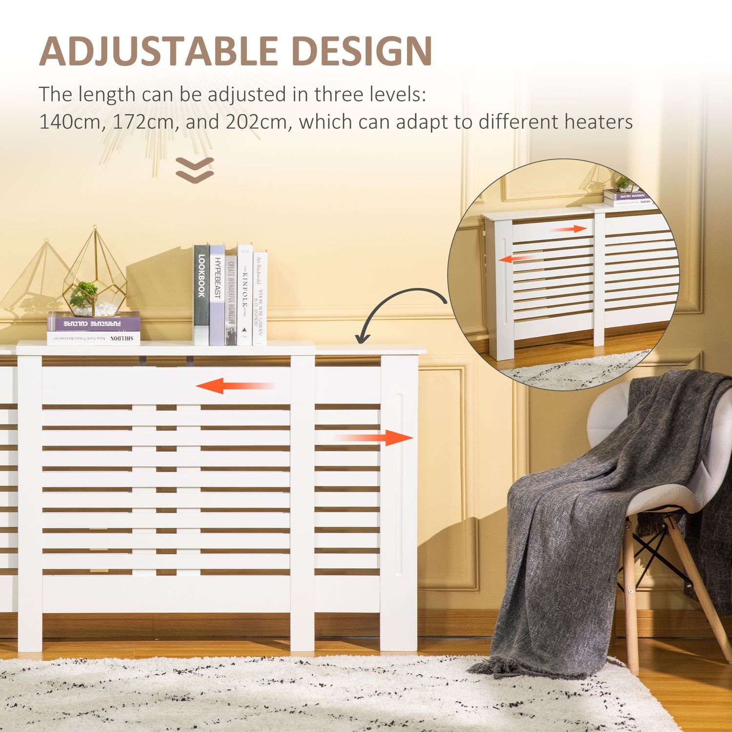 HOMCOM Masca pentru Calorifer Latime Reglabila si Raft din MDF si Lemn fotografia produsului View 3 L