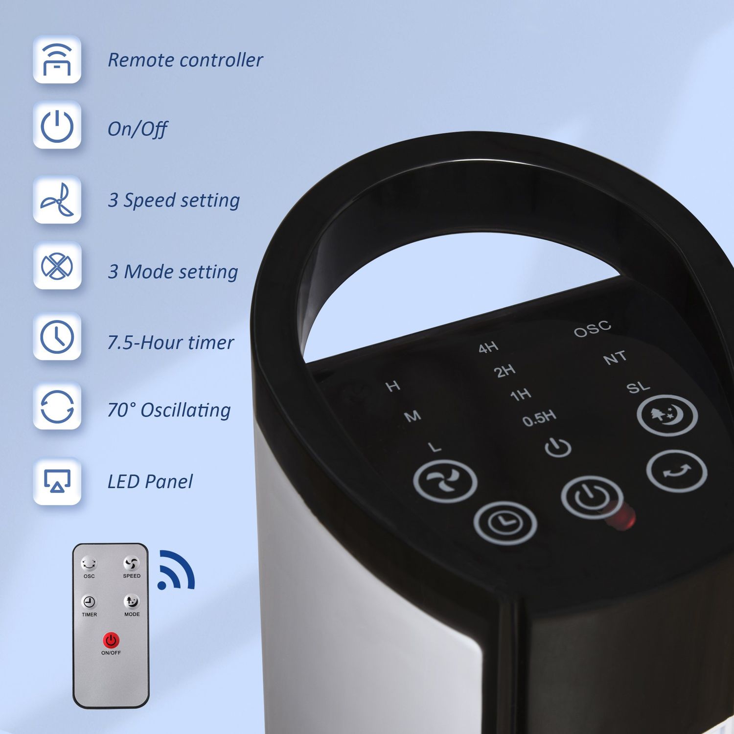 HOMCOM Ventilator tip Coloana cu Telecomanda Oscilatie 3 Functii 3 Viteze fotografia produsului View 3 L
