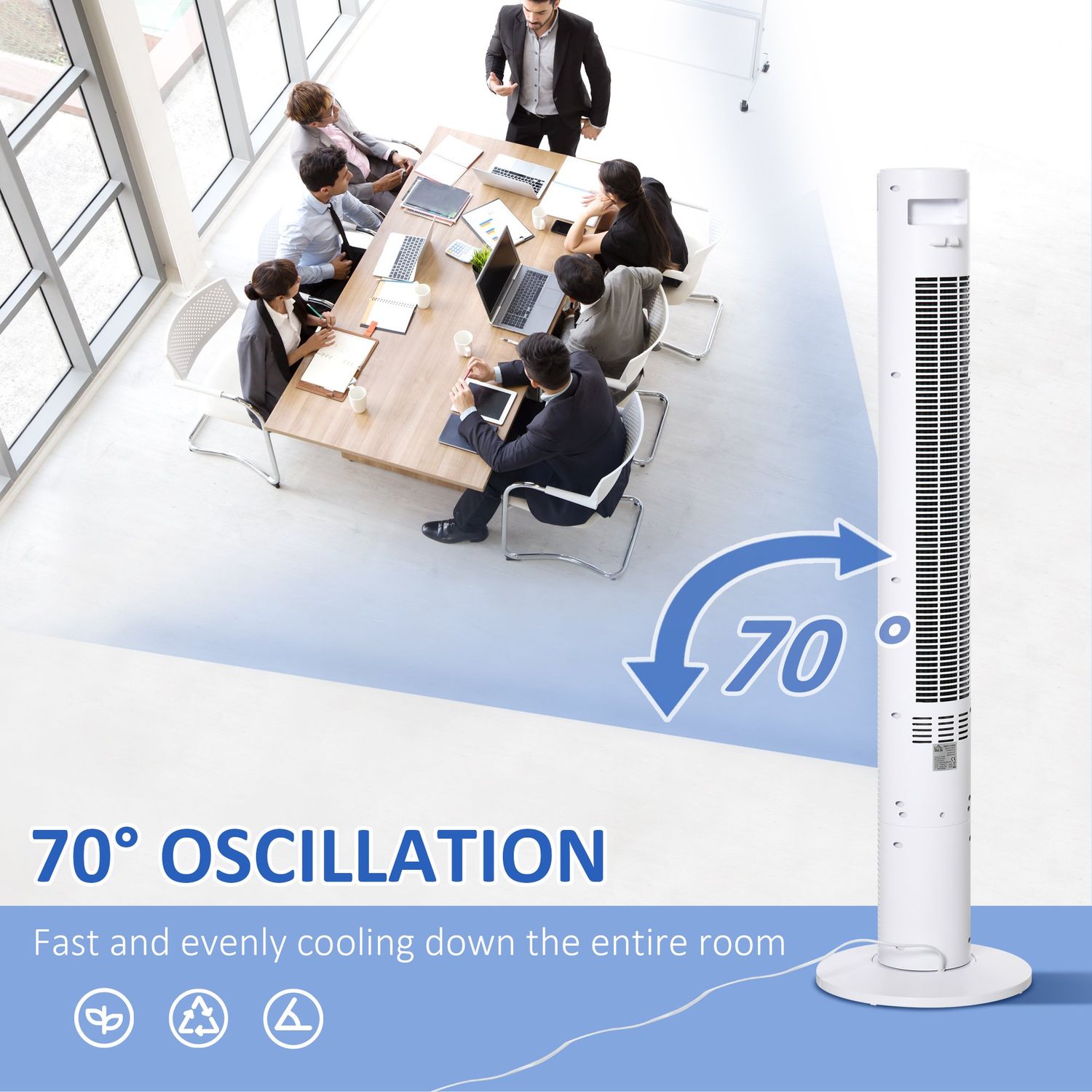 HOMCOM Ventilator Coloana cu 3 Viteze si 4 Moduri, Timer de12h, Panou LED si Telecomanda, Alb fotografia produsului View 3 L