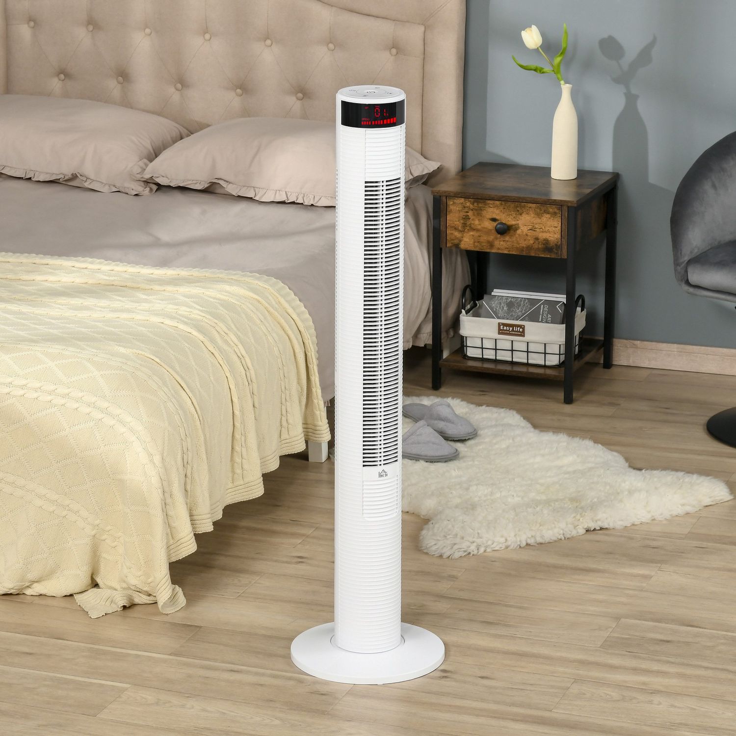 HOMCOM Ventilator Coloana cu 3 Viteze si 4 Moduri, Timer de12h, Panou LED si Telecomanda, Alb fotografia produsului