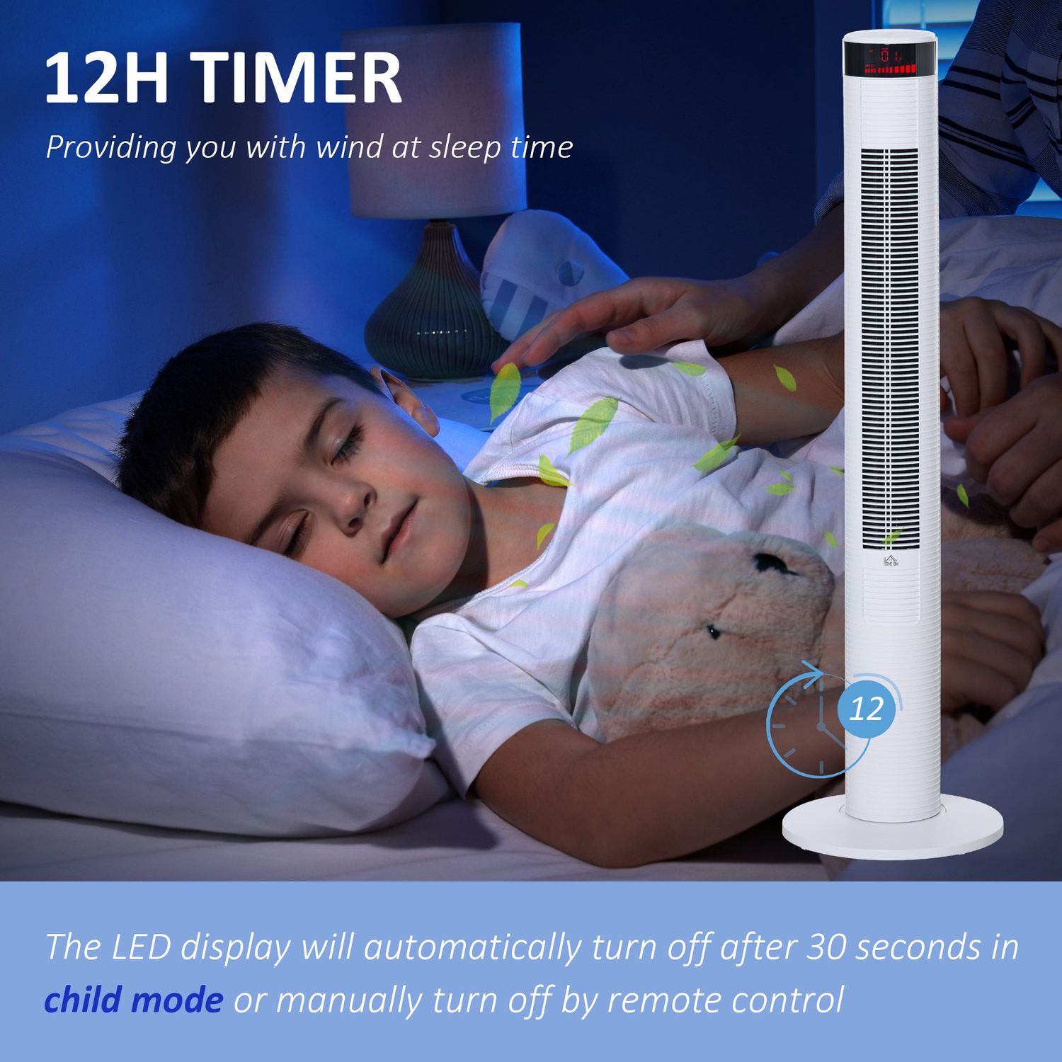 HOMCOM Ventilator Coloana cu 3 Viteze si 4 Moduri, Timer de12h, Panou LED si Telecomanda, Alb fotografia produsului View 8 L