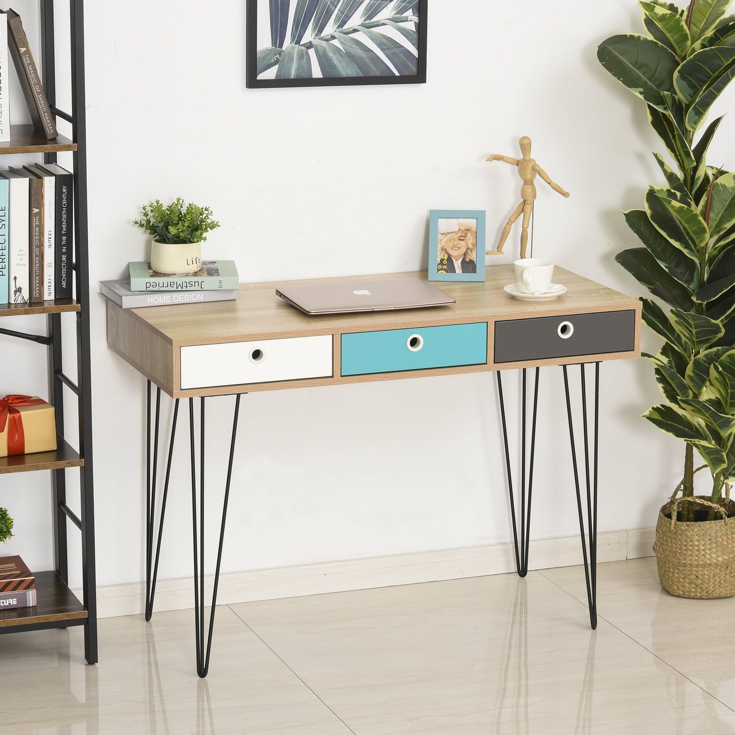 HomCom birou design nordic, 3 sertare, 110x50x77,5cm fotografia produsului