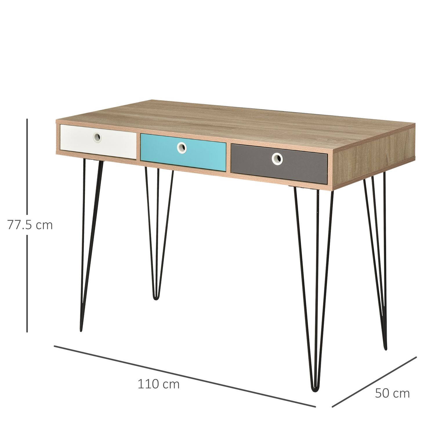 HomCom birou design nordic, 3 sertare, 110x50x77,5cm fotografia produsului View 2 L