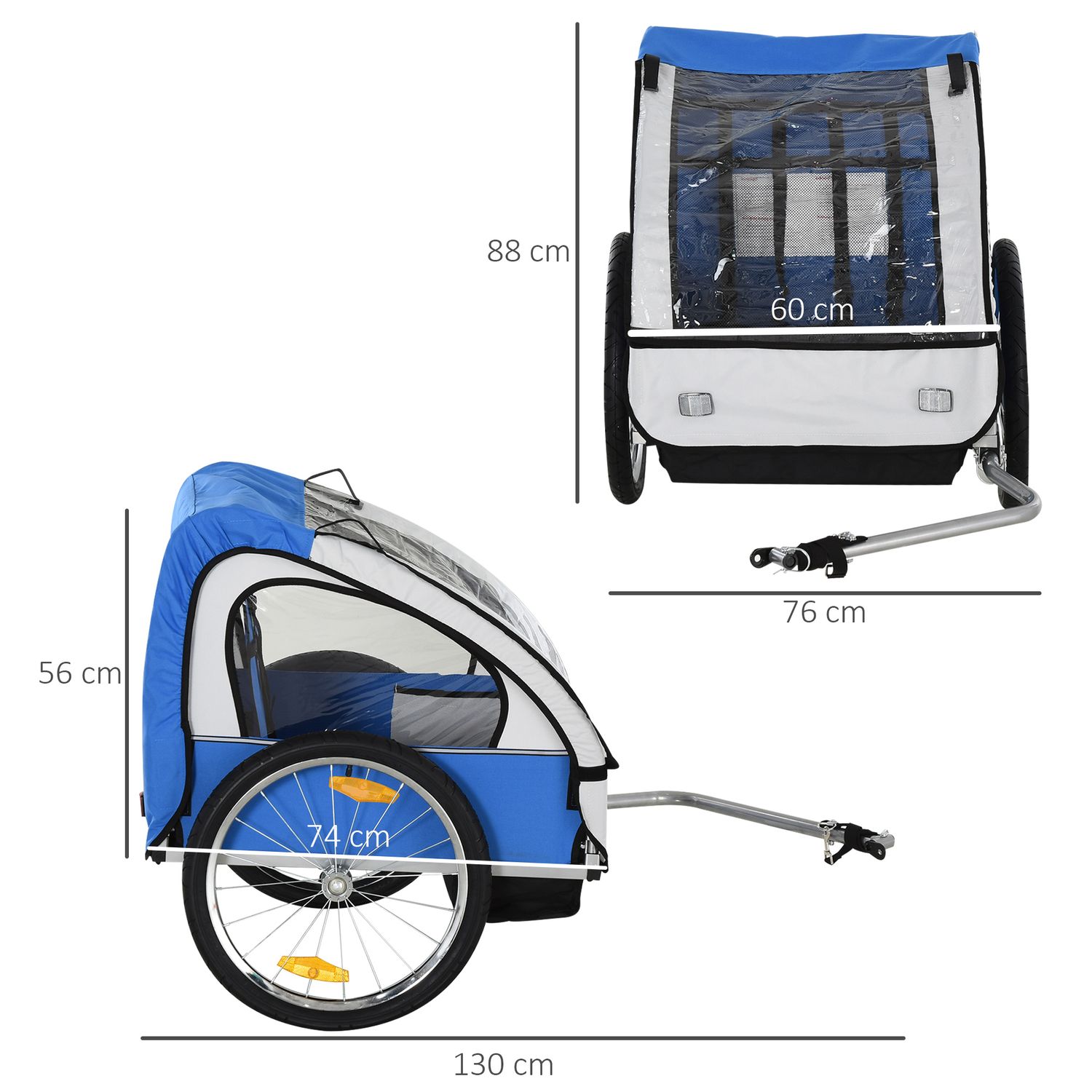 HomCom remorca biciclete pentru copii, 2 locuri, 126x78x79cm fotografia produsului View 2 L