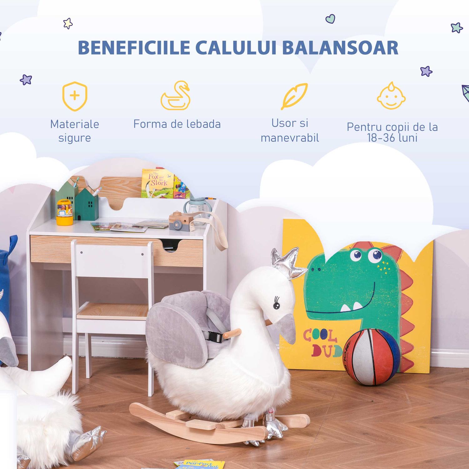 HomCom jucarie balansoar, lebada cu sunete 60x33x59cm fotografia produsului View 3 L