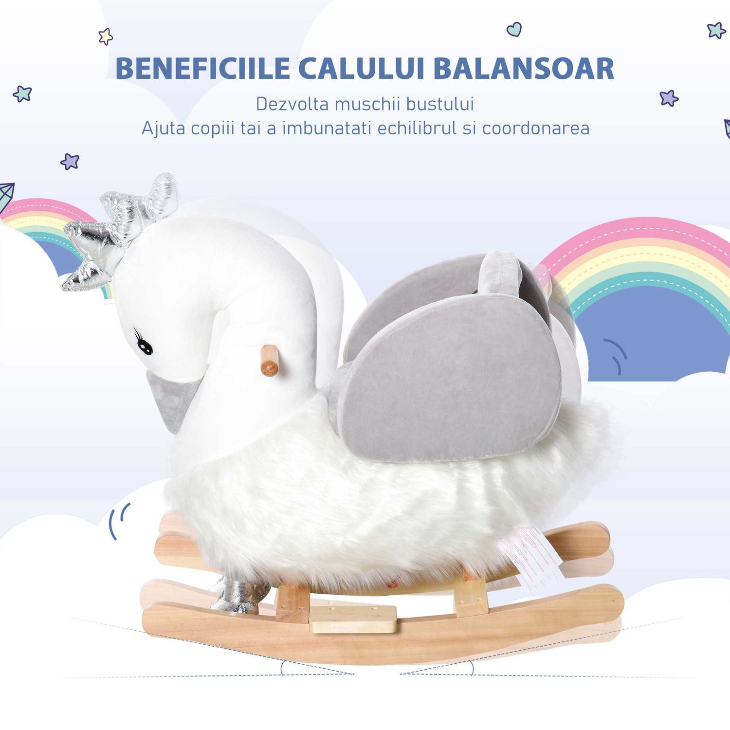 HomCom jucarie balansoar, lebada cu sunete 60x33x59cm fotografia produsului View 7 L