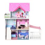 HOMCOM Casa de Papusi din Lemn pentru Copii 3 ani+ cu 12 Accesorii Roz fotografia produsului View 4 S