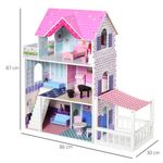 HOMCOM Casa de Papusi din Lemn pentru Copii 3 ani+ cu 12 Accesorii Roz fotografia produsului View 2 S