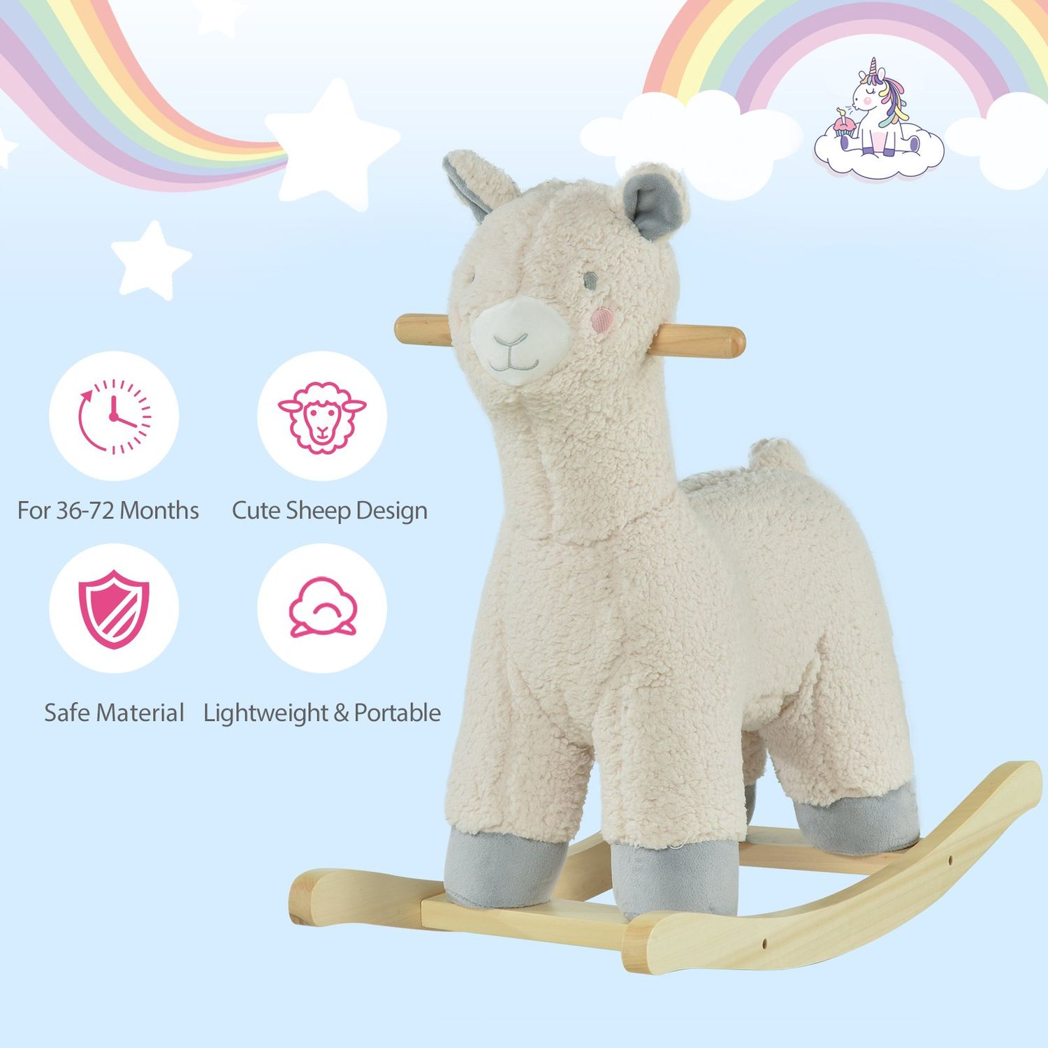 HOMCOM Cal tip Balansoar Forma de Alpaca pentru Copii 3-6 Ani din Plus Alb fotografia produsului View 8 L