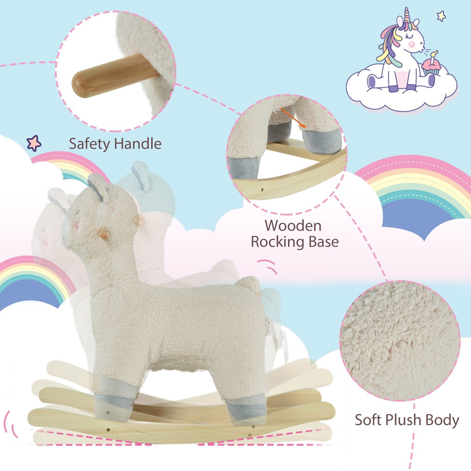 HOMCOM Cal tip Balansoar Forma de Alpaca pentru Copii 3-6 Ani din Plus Alb fotografia produsului View 4 L