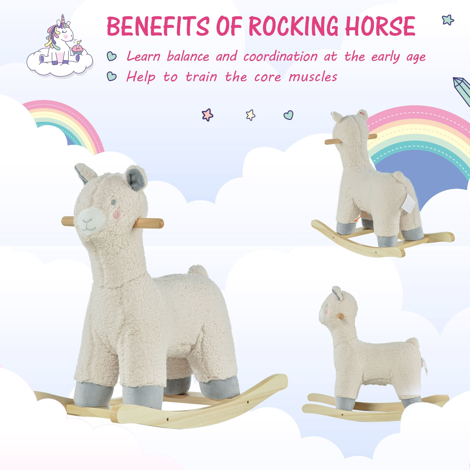 HOMCOM Cal tip Balansoar Forma de Alpaca pentru Copii 3-6 Ani din Plus Alb fotografia produsului View 5 L