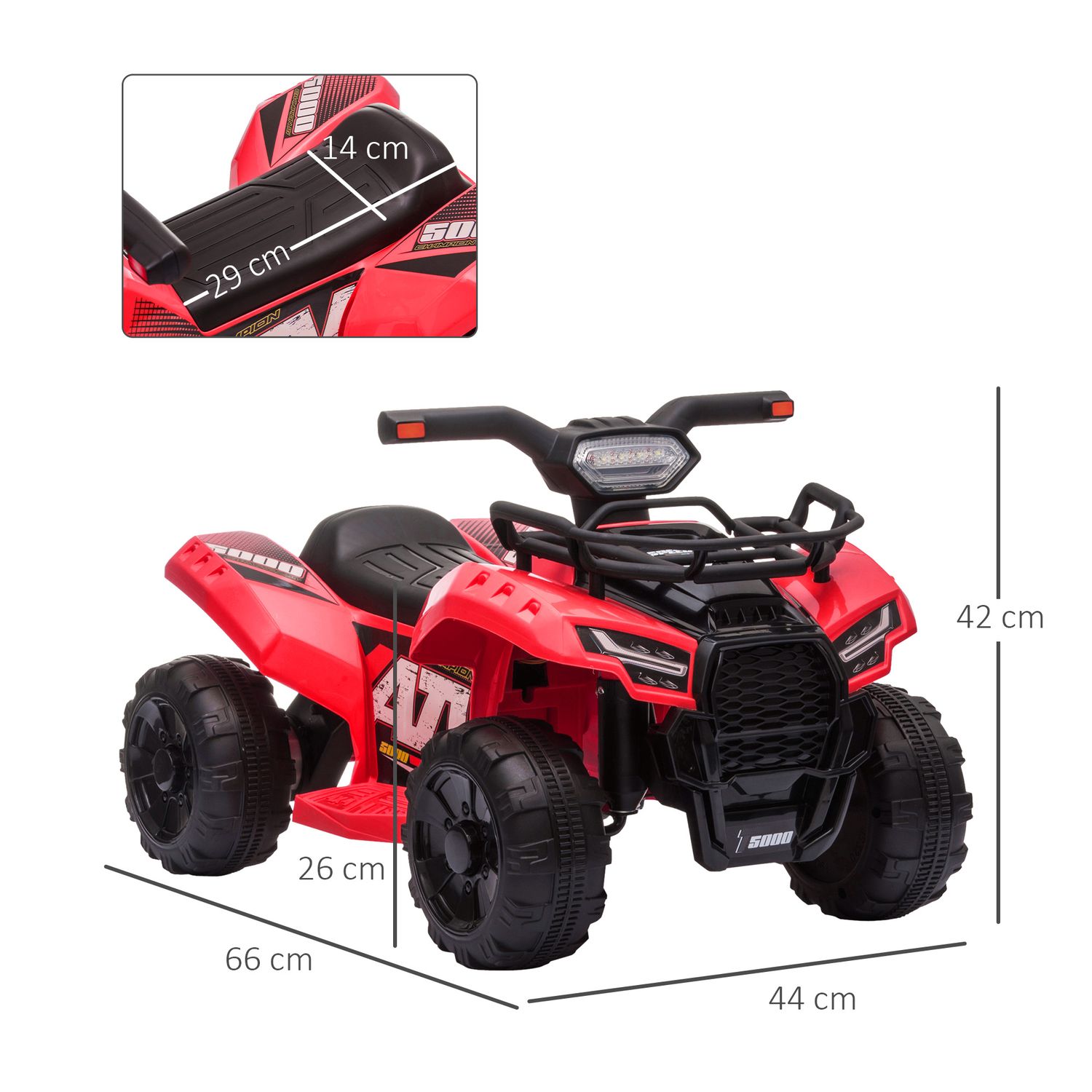 HOMCOM Quad Electric pentru Copii Baterie 6V Faruri Functionale Rosu fotografia produsului View 2 L
