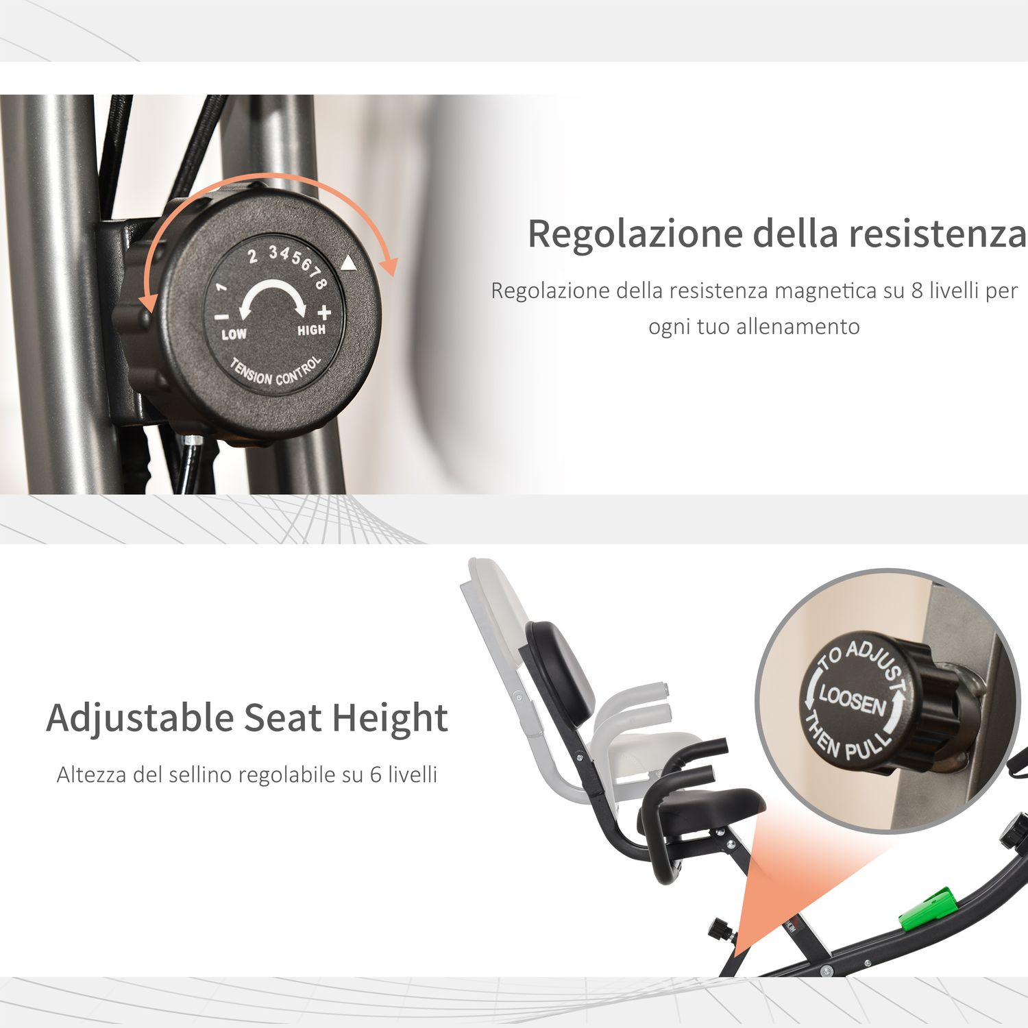 HOMCOM Bicicleta Pliabila 2 in 1 Rezistenta 8 Nivele Elastice pentru Brate fotografia produsului View 5 L