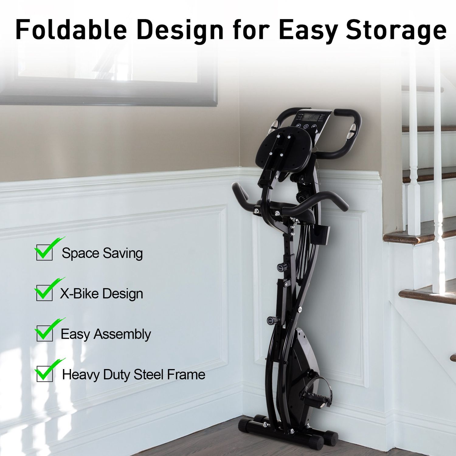 HOMCOM Bicicleta Magnetica Pliabila de Camera din Otel Negru cu Benzi Elastice fotografia produsului View 3 L