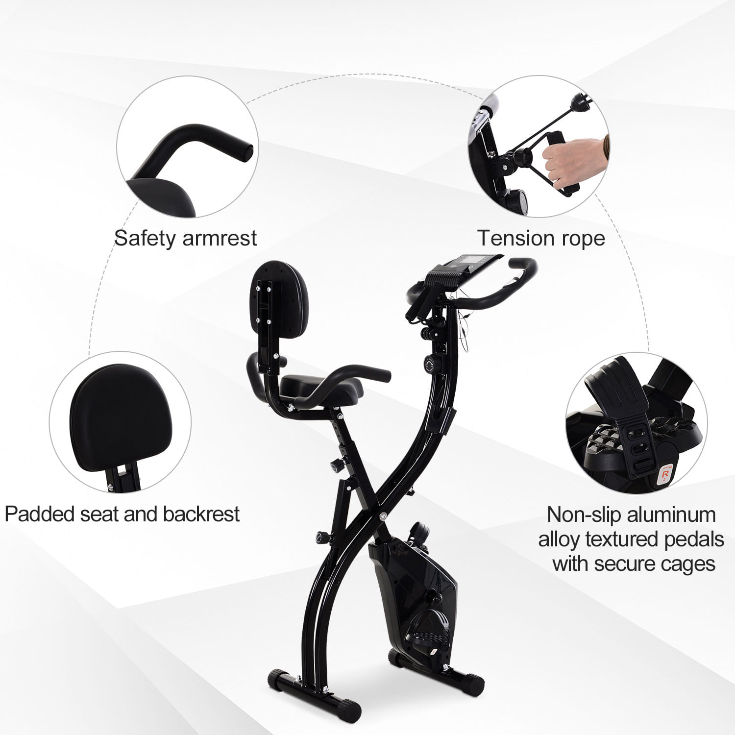HOMCOM Bicicleta Magnetica Pliabila de Camera din Otel Negru cu Benzi Elastice fotografia produsului View 7 L