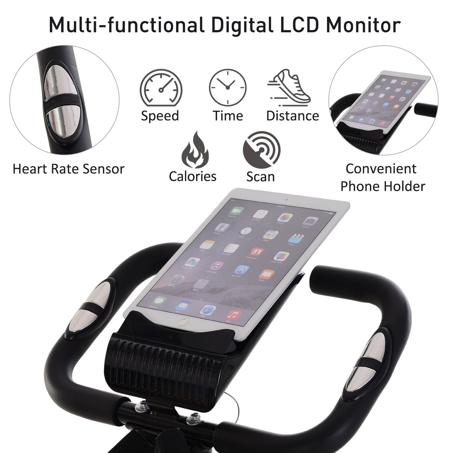 HOMCOM Bicicleta Magnetica Pliabila de Camera din Otel Negru cu Benzi Elastice fotografia produsului View 4 L
