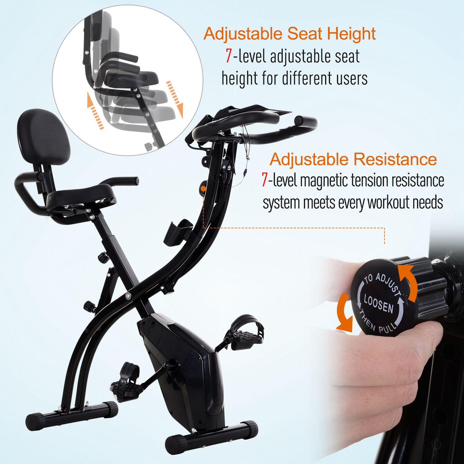 HOMCOM Bicicleta Magnetica Pliabila de Camera din Otel Negru cu Benzi Elastice fotografia produsului View 8 L