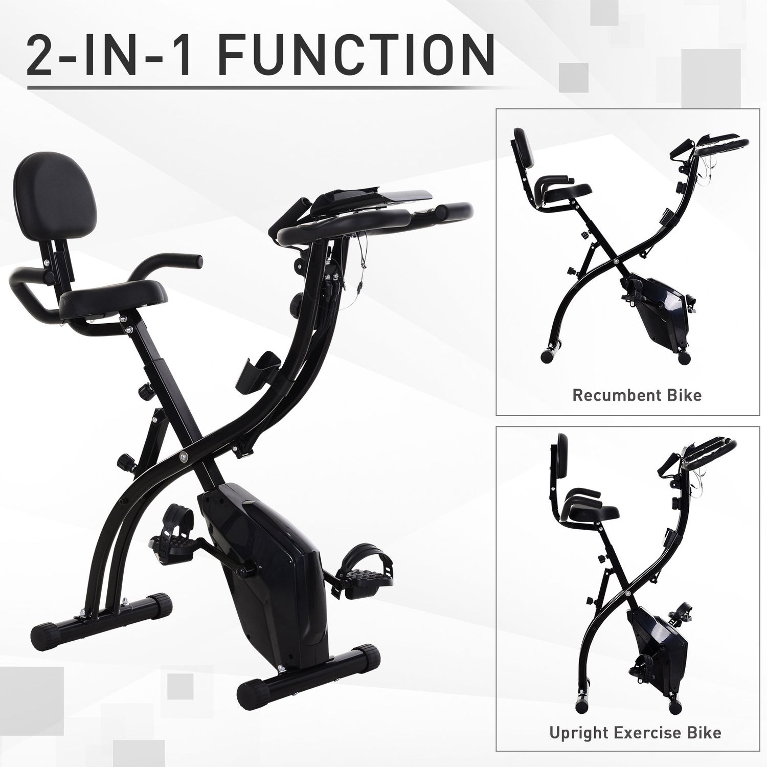 HOMCOM Bicicleta Magnetica Pliabila de Camera din Otel Negru cu Benzi Elastice fotografia produsului View 6 L
