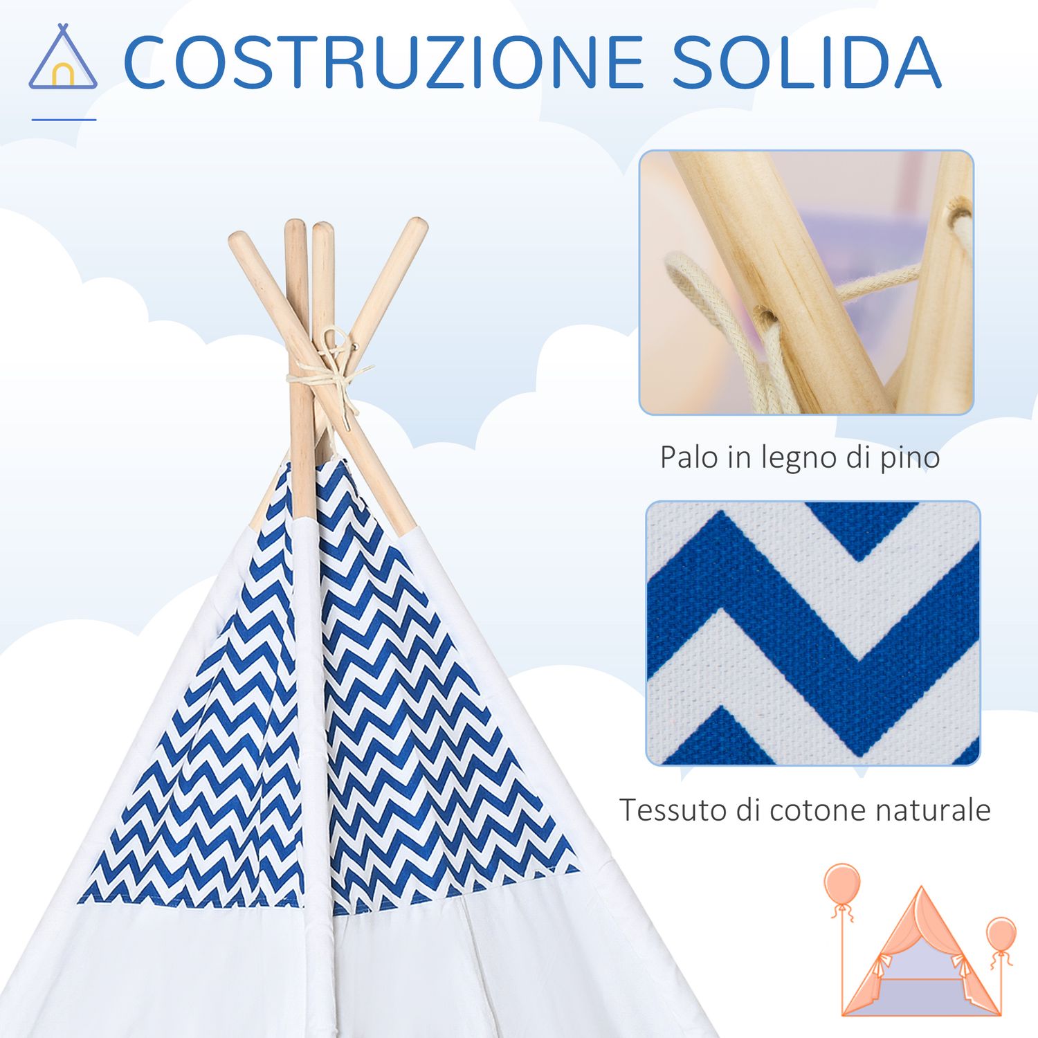 HomCom cort indian pentru copii, varsta 3-6 ani fotografia produsului View 4 L