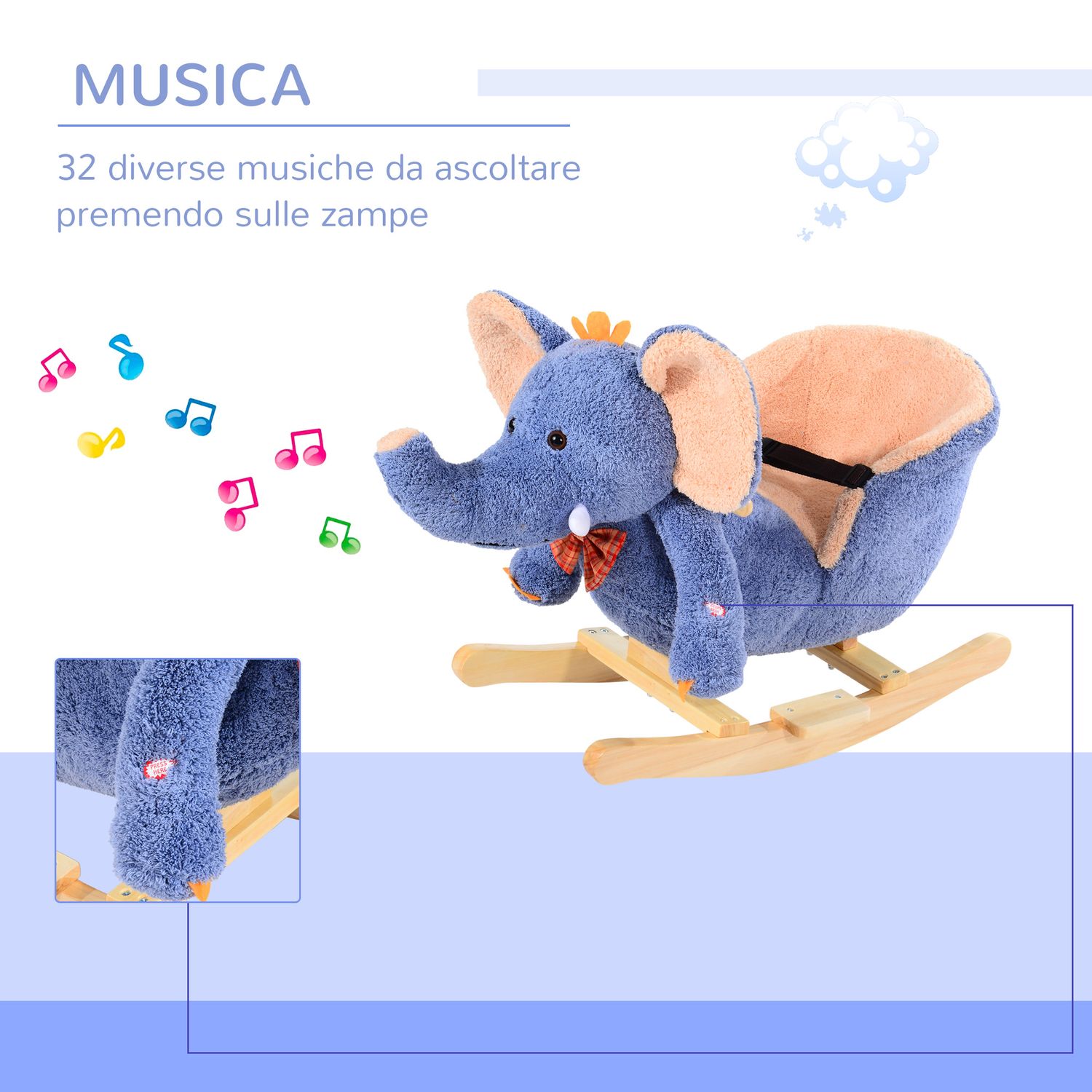 HomCom leagan elefant 60x33x45cm, albastru fotografia produsului View 3 L