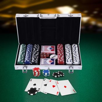 Homcom Set de Poker, 300 jetoane, Geanta din aluminiu, Argintiu