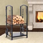 Outsunny Caseta pentru Lemne cu Set Unelte pentru Semineu in Otel Negru 40 x 30 x 74.5 cm fotografia produsului