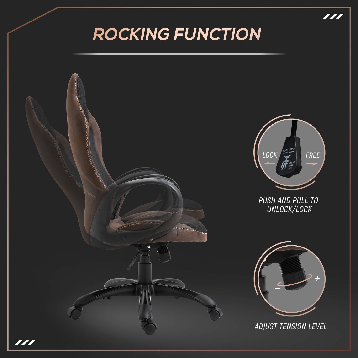 Vinsetto Scaun Gaming Reglabil pe Inaltime si Balansoar, Pivotant 360&deg; fotografia produsului View 5 L