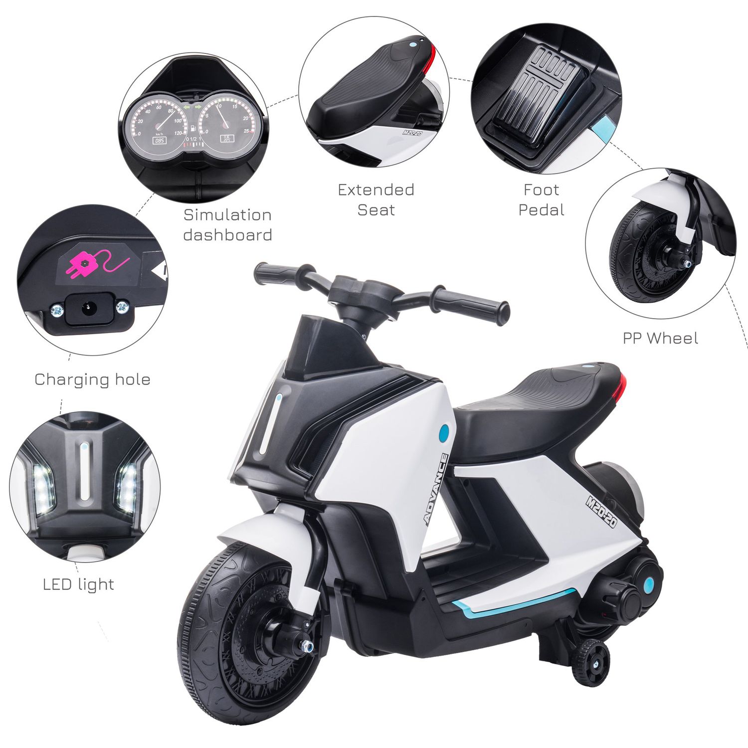 HomCom motocicleta electrica pentru copii 6V, alba fotografia produsului View 8 L