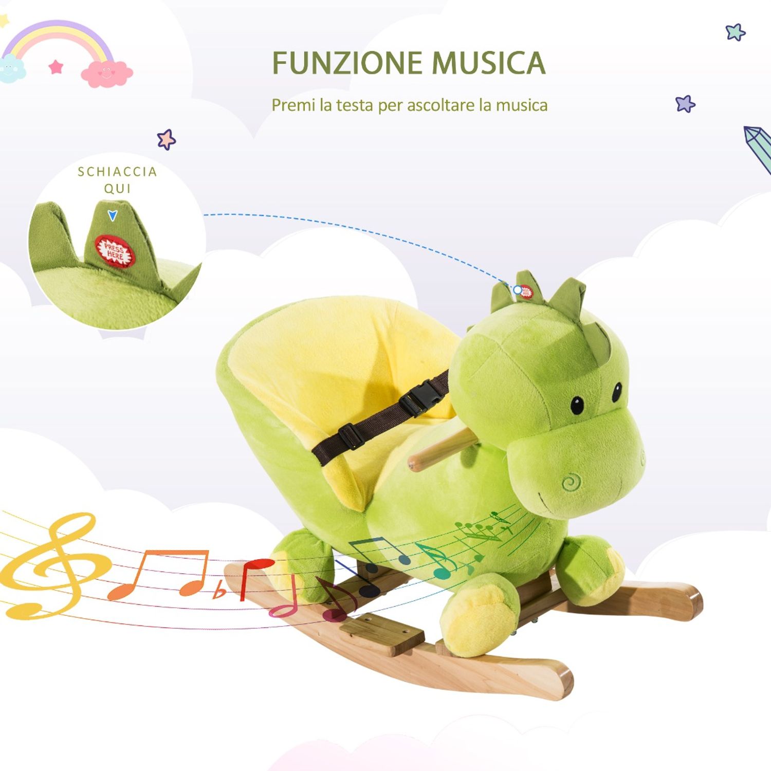 HomCom, balansoar dragon copii 60x33x45cm, verde si galben fotografia produsului View 5 L