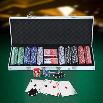 HOMCOM 500pcs set de poker 2 pachete de carti, cu zaruri si valiza
