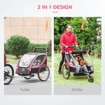 HOMCOM Remorca pentru bicicleta pentru copii 2 in 1, Rosu fotografia produsului View 3 S