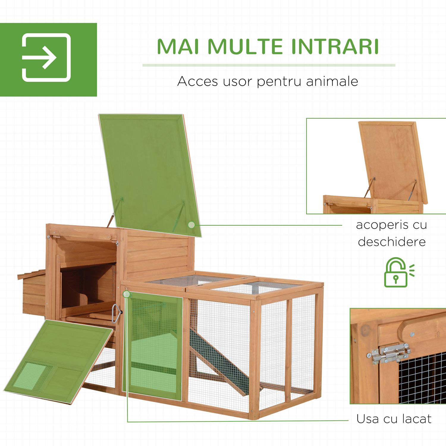 PawHut cuibar gaini, multifunctional,190&times;81&times;103cm, lemn fotografia produsului View 4 L