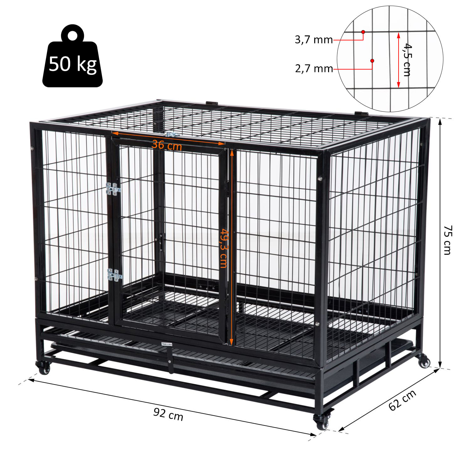 PawHut Cusca Boxa pentru Caini Catelusi pentru Intern Extern cu Rotite 92&times;62&times;75cm fotografia produsului View 2 L