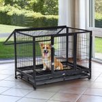 PawHut Cusca Boxa pentru Caini Catelusi pentru Intern Extern cu Rotite 92&times;62&times;75cm fotografia produsului