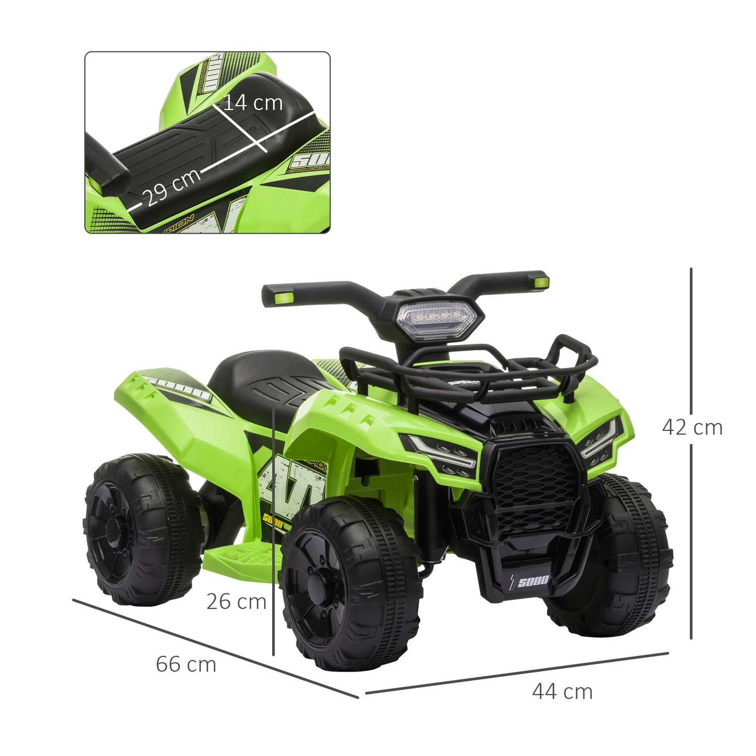 HOMCOM Quad Electric pentru Copii Baterie 6V Faruri Functionale si Pedale Verde fotografia produsului View 2 L