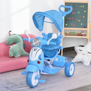 HOMCOM Tricicleta pentru copii 3-8 ani cu muzica mumina Albastra Blu Sarcina Max. 25kg