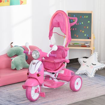 HOMCOM Tricicleta cu Maner Carucior pentru Copii 18-72 Luni (25 kg) Roz