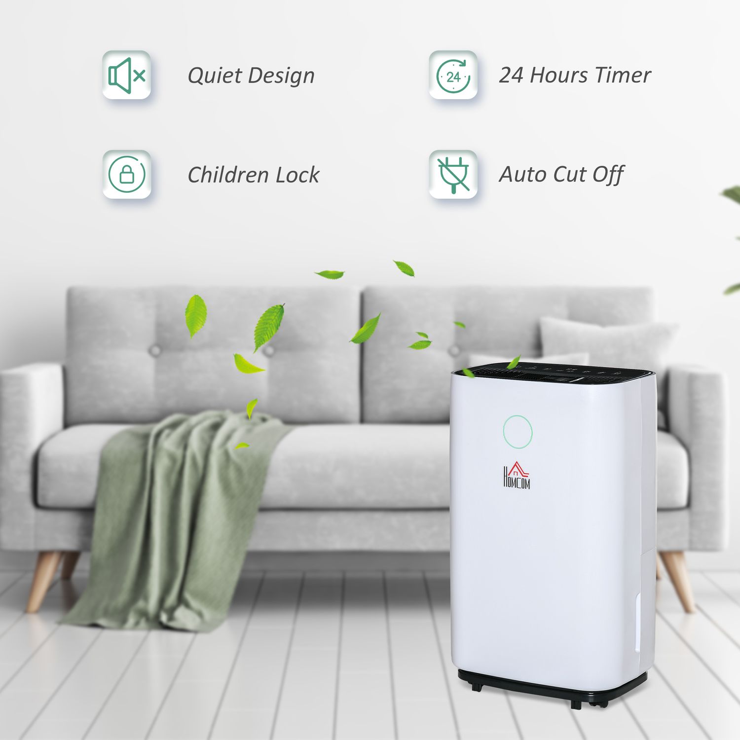 HomCom dezumidificator de 20L, 3 moduri si 2 viteze, alb fotografia produsului View 4 L
