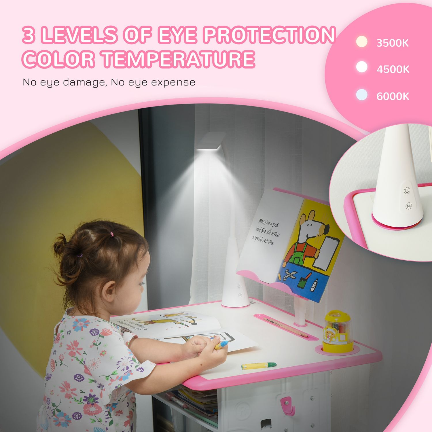 HomCom banca cu scaun pentru copii 6-12 ani, roz fotografia produsului View 6 L