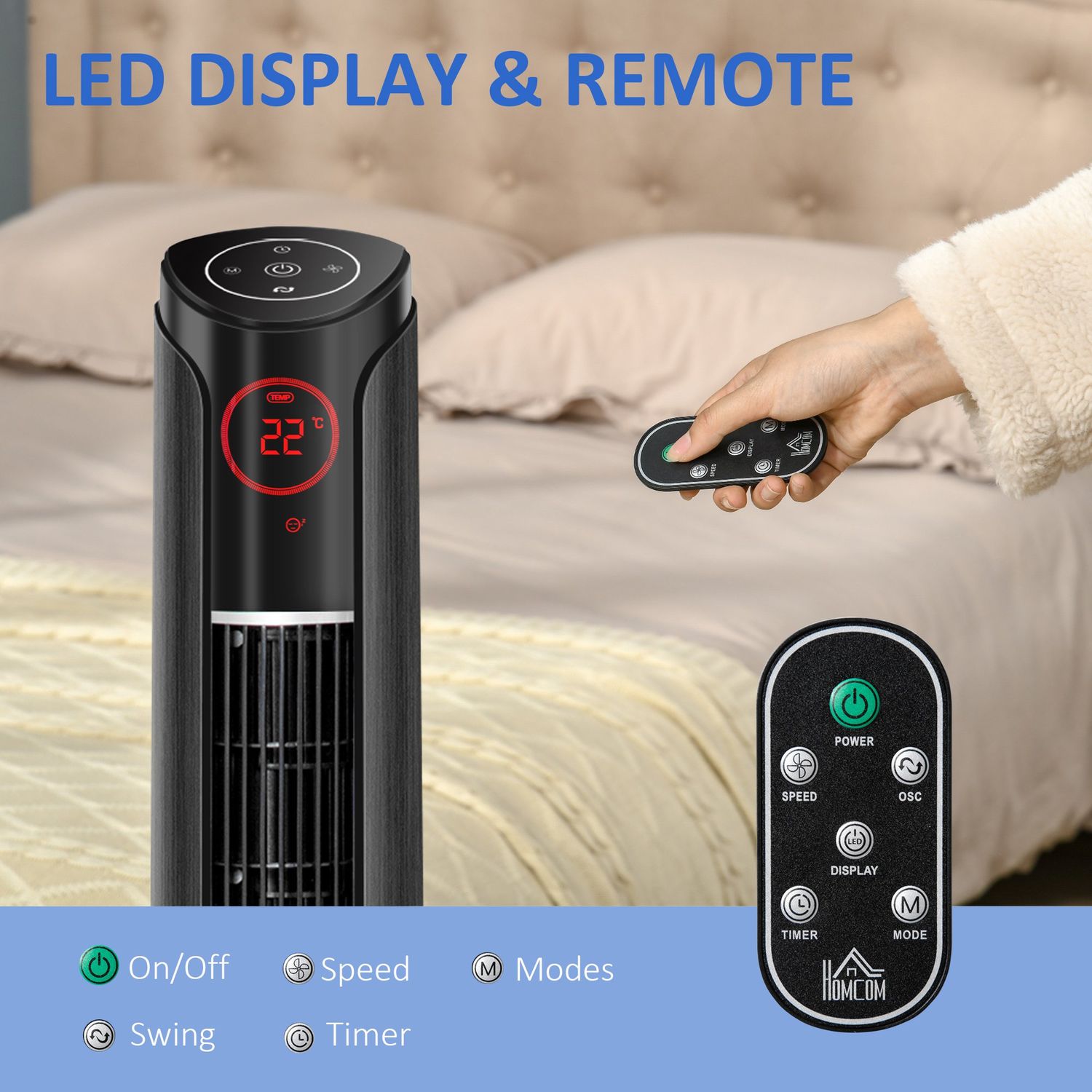 HOMCOM Ventilator Coloana cu 3 Viteze si 4 Moduri Negru fotografia produsului View 3 L