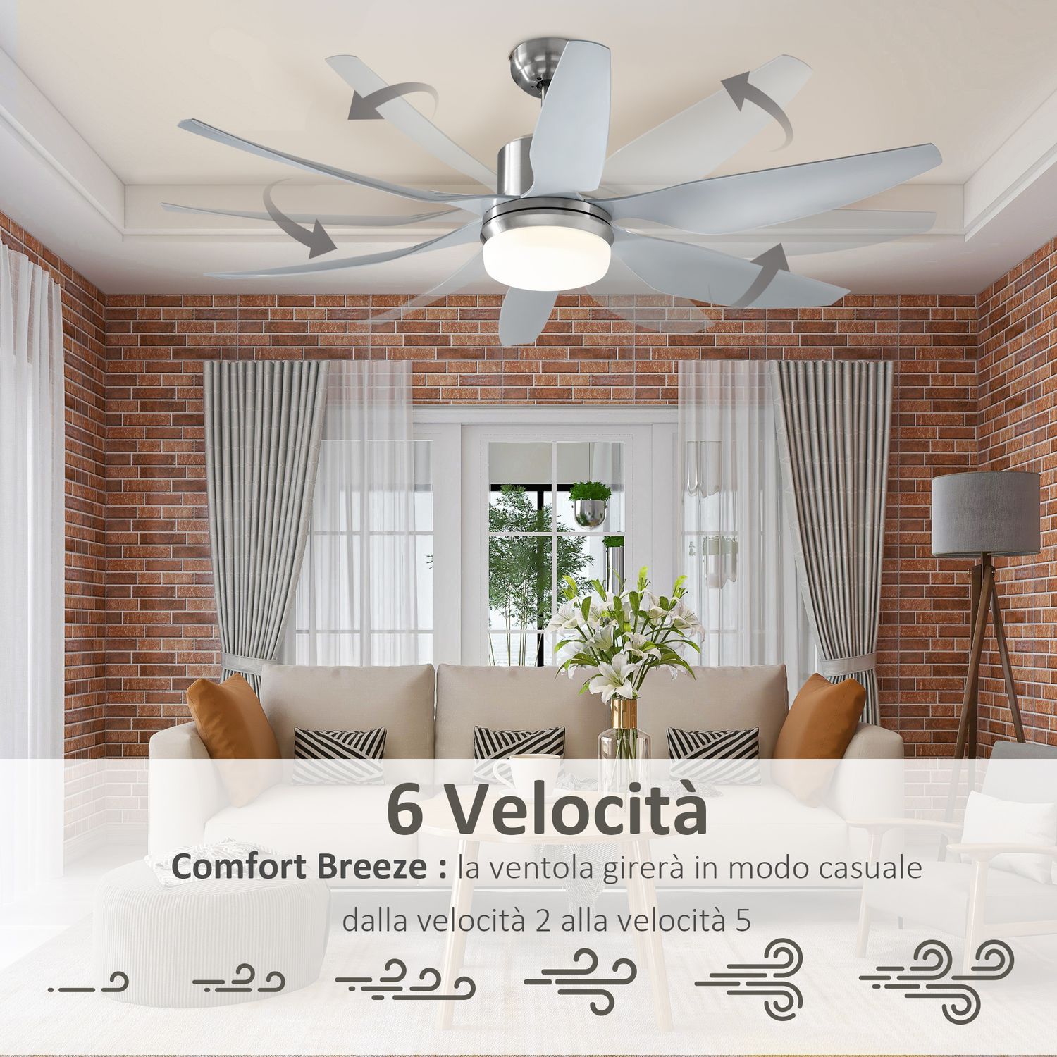 HOMCOM Ventilator de Tavan cu Lumini LED si Telecomanda Inclusa, 132x43cm fotografia produsului View 6 L