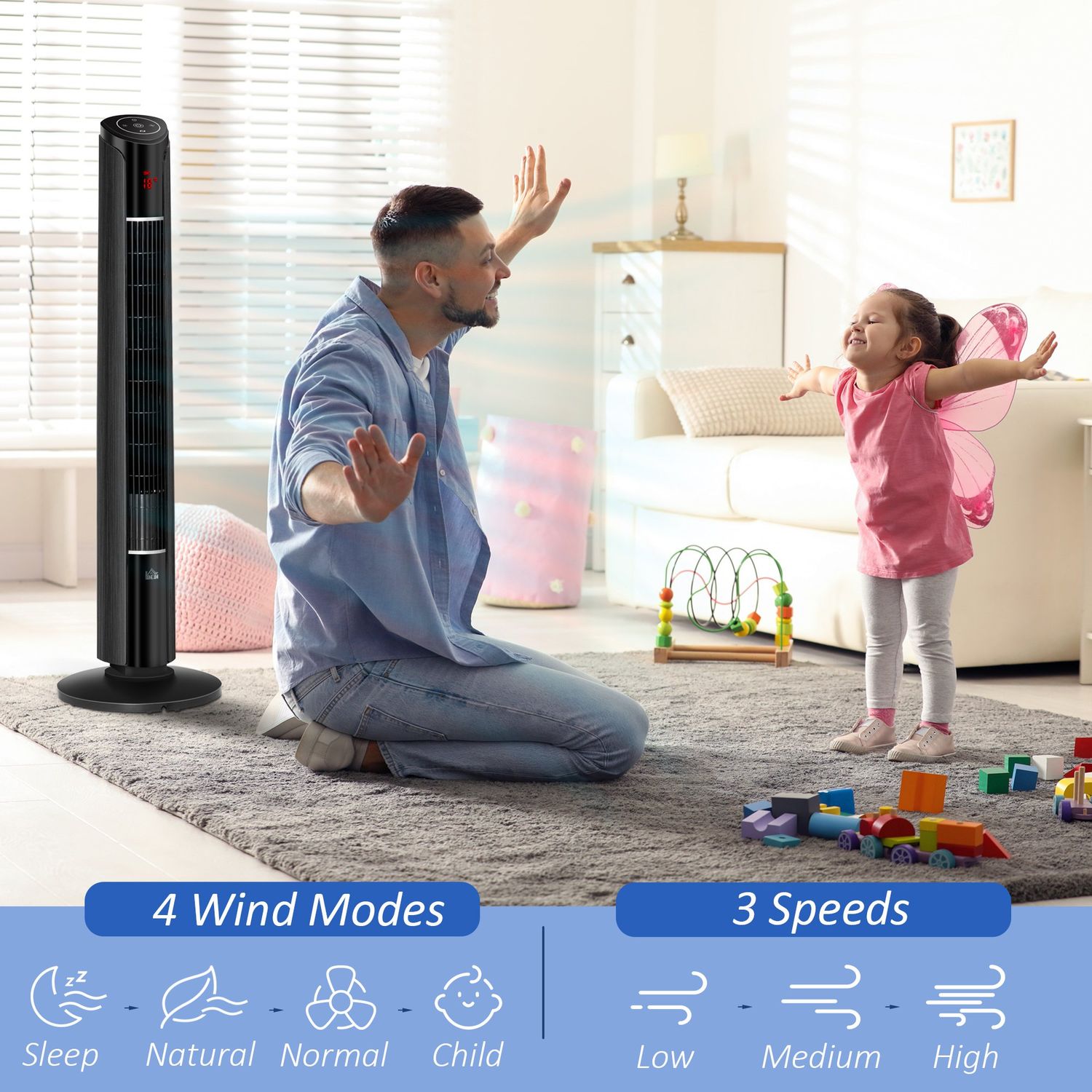 HOMCOM Ventilator Coloana cu 3 Viteze si 4 Moduri Negru fotografia produsului View 5 L