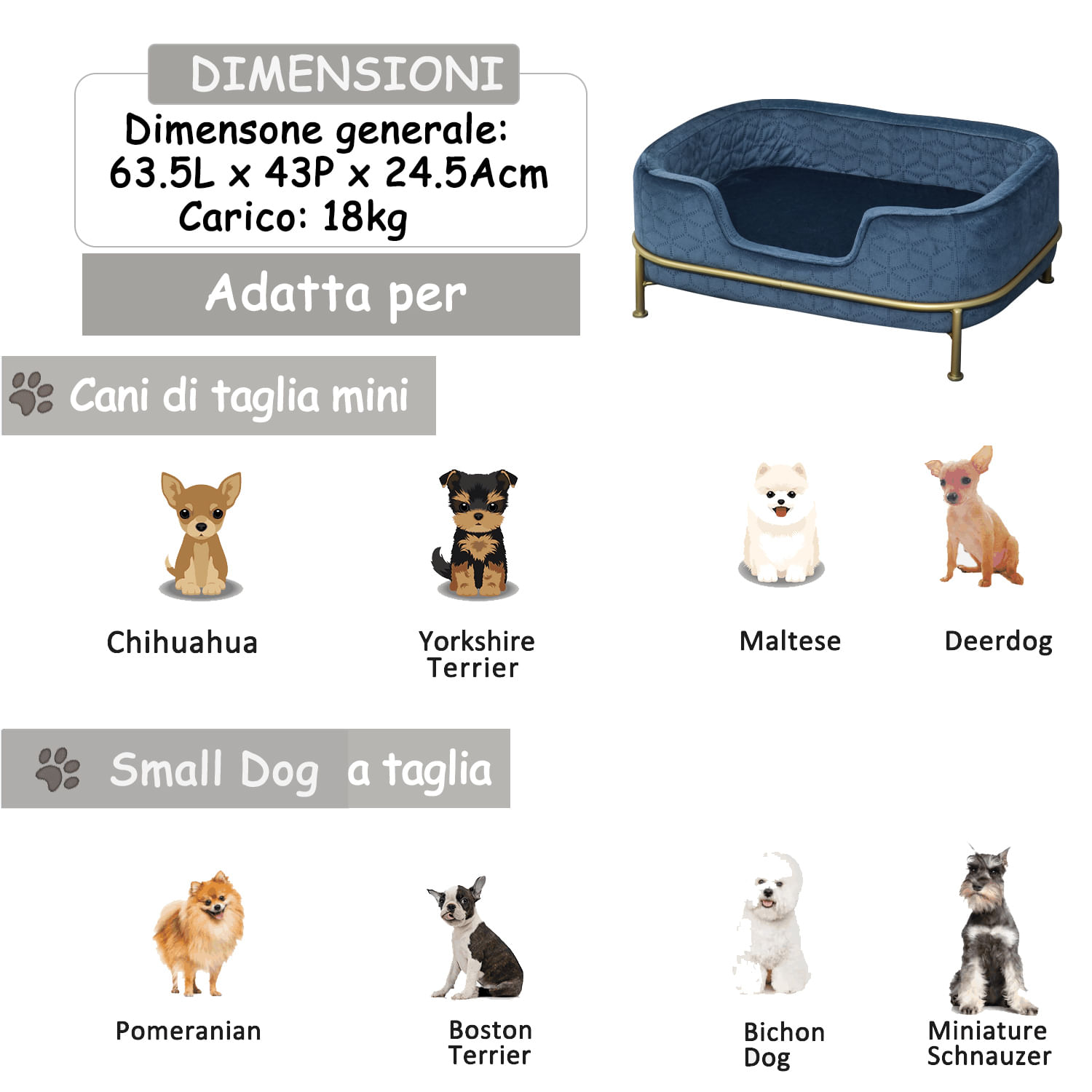 PawHut canapea pentru animale de companie, 63,5x43x24,5cm fotografia produsului View 8 L