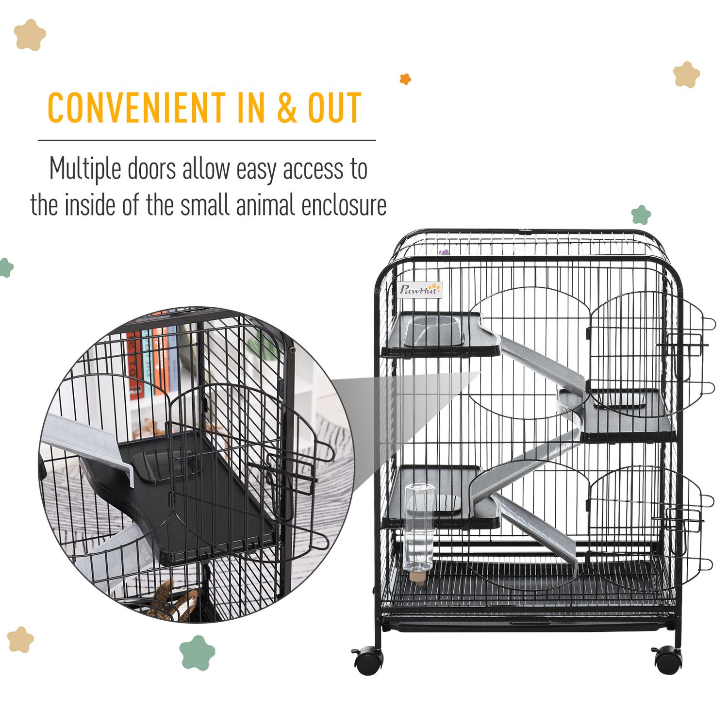 PawHut Cusca pentru Animale Mici cu Rampe, Platforme si Roti 64x43,5x93cm fotografia produsului View 3 L