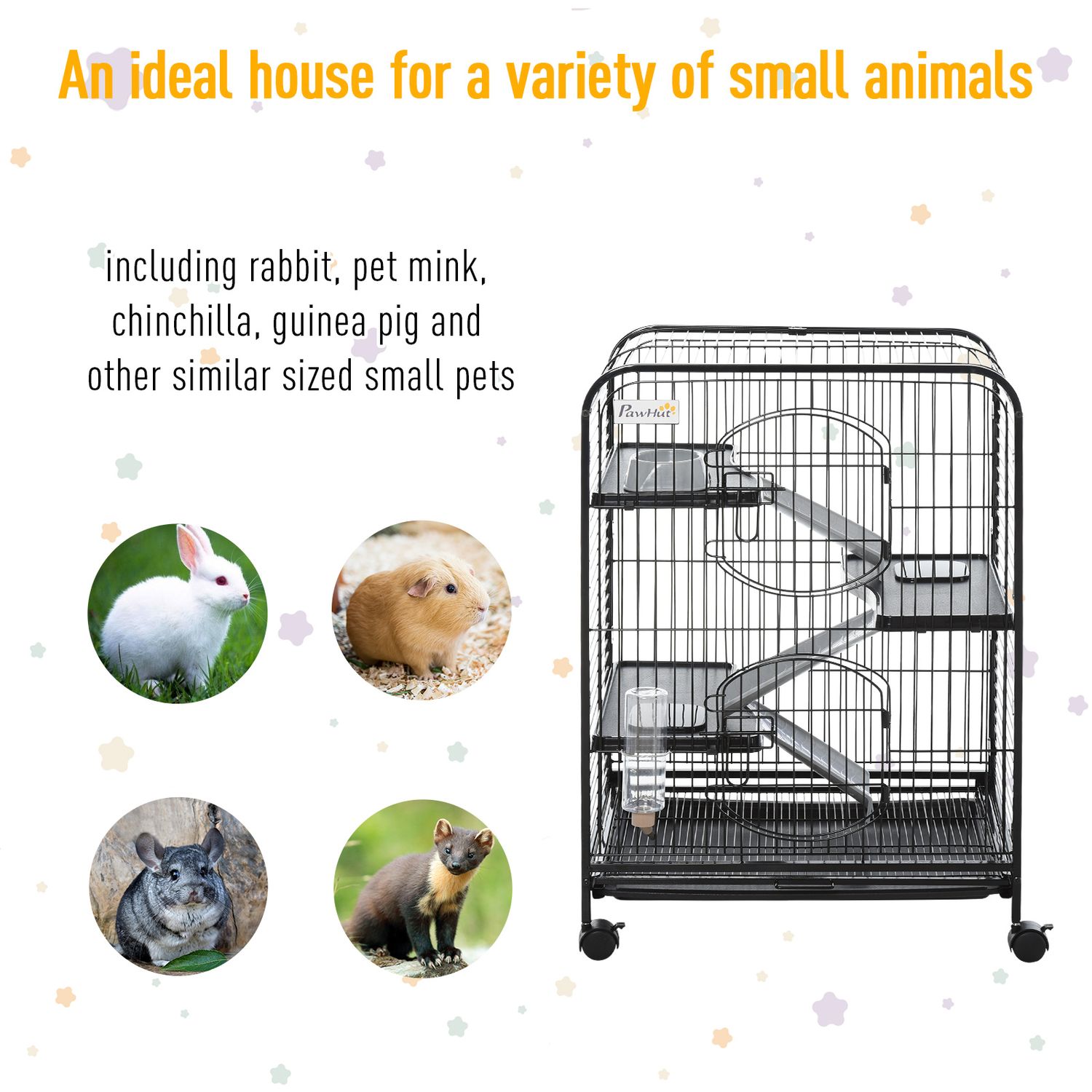 PawHut Cusca pentru Animale Mici cu Rampe, Platforme si Roti 64x43,5x93cm fotografia produsului View 4 L