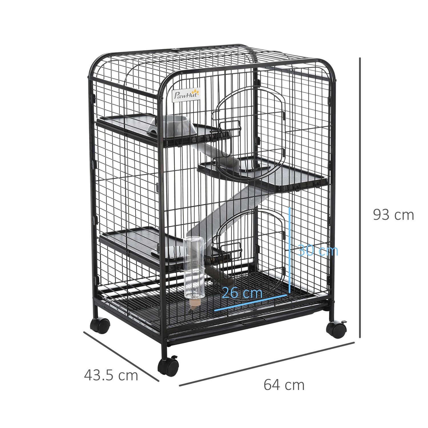 PawHut Cusca pentru Animale Mici cu Rampe, Platforme si Roti 64x43,5x93cm fotografia produsului View 2 L