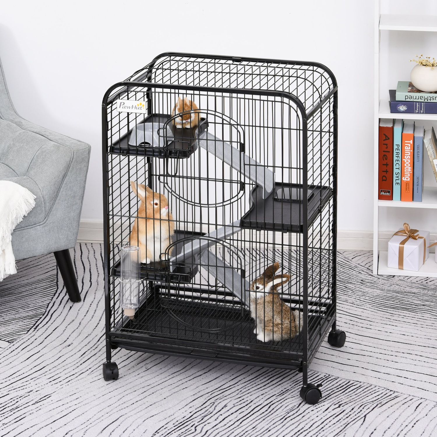 PawHut Cusca pentru Animale Mici cu Rampe, Platforme si Roti 64x43,5x93cm fotografia produsului