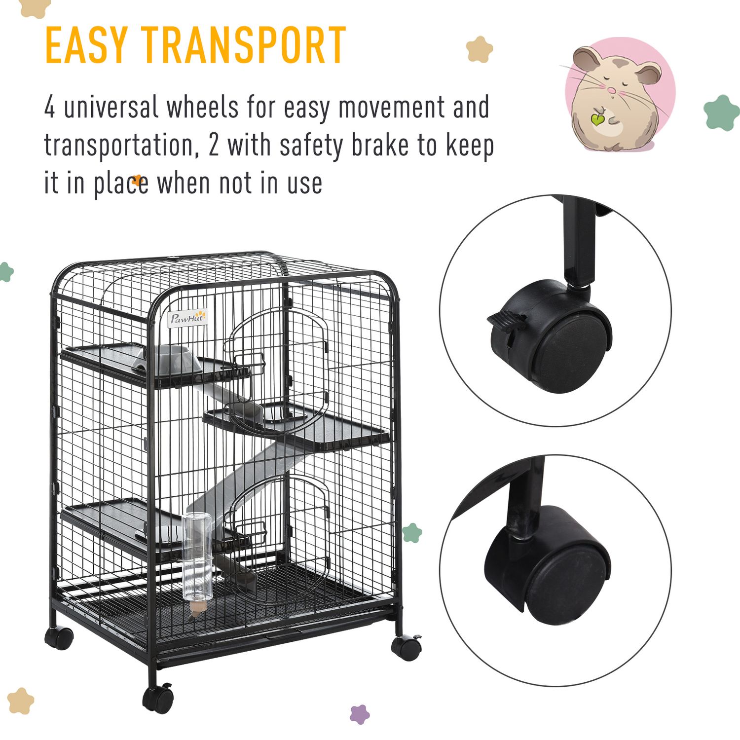PawHut Cusca pentru Animale Mici cu Rampe, Platforme si Roti 64x43,5x93cm fotografia produsului View 6 L